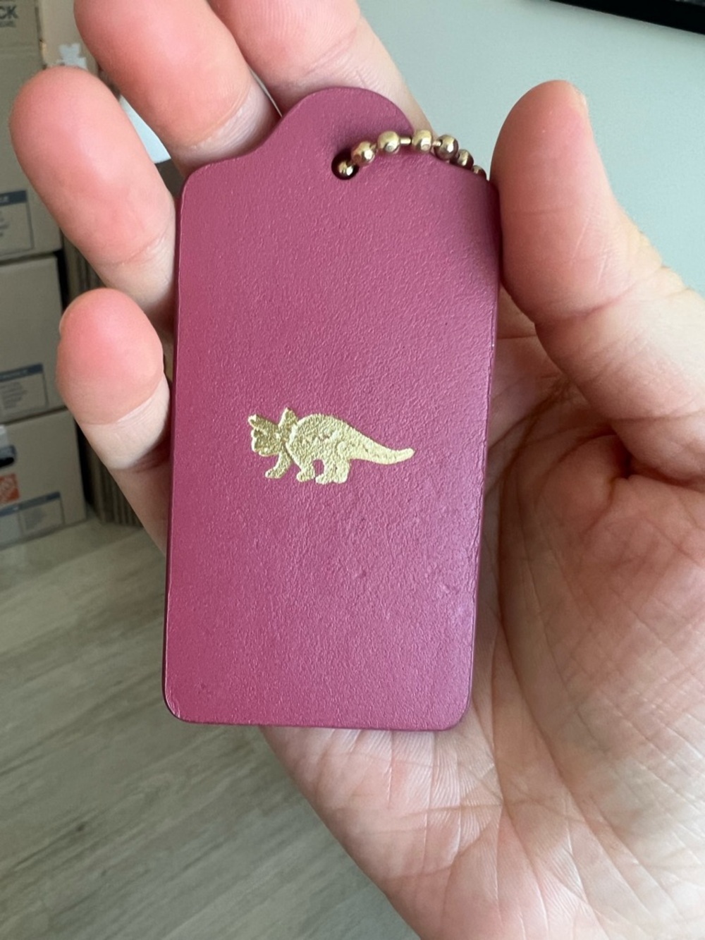 Coach Fuschia Pink Triceratops Dinosaur Leather Hangtag / Bag Charm – Large NEW